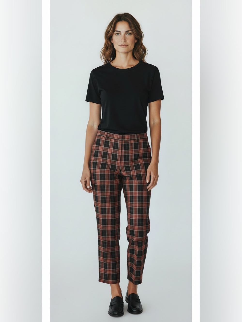 Tommy Hilfiger classic plaid black red preppy dark academia trouser pant 12